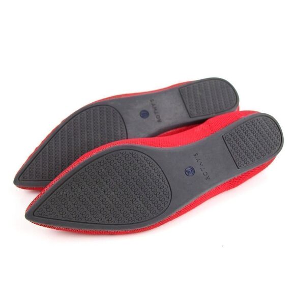 Rothy's RED TEXTILE BLUE TRIM POINTED TOE FLAT BALLET SLIP ON SHOES Sz 9W - Picture 8 of 11